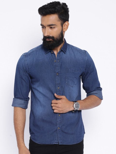 Blue Slim Fit Denim Shirt | Ajit Textiles